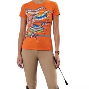Vestrum Womens Valkensaarg‎ Orange Equestrian Horse Graphic T-Shirt Size M Italy